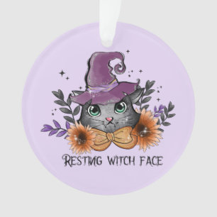 Resting Witch Face – Cat with Witch Hat Ornament