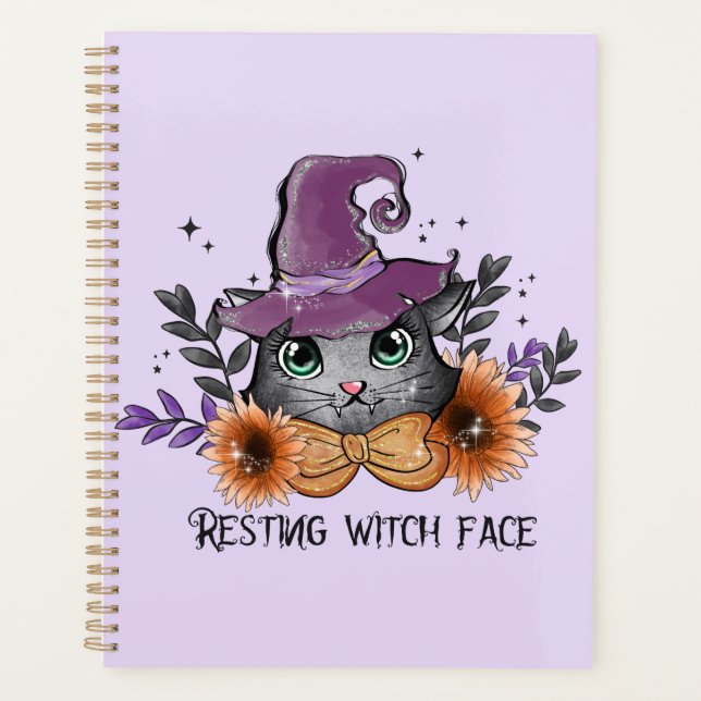 Resting Witch Face – Cat with Witch Hat Planner (Front)