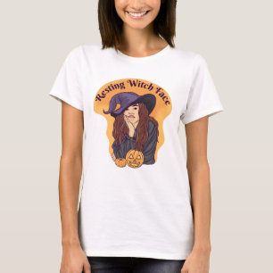 Resting Witch Face Cute Ghost Halloween Groovy T-Shirt