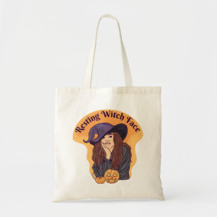 Resting Witch Face Cute Ghost Halloween Groovy Tote Bag