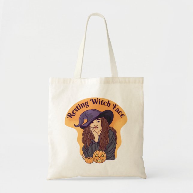 Resting Witch Face Cute Ghost Halloween Groovy Tote Bag (Front)