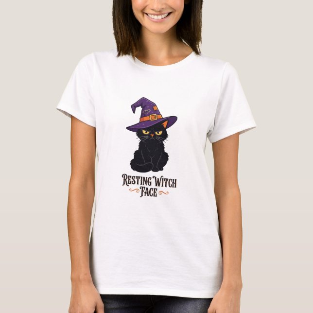 Resting Witch Face Funny Black Cat Halloween  T-Shirt (Front)