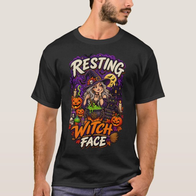 Resting Witch Face Funny Halloween Witch T-Shirt (Front)