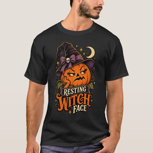 Resting Witch Face Funny Pumpkin Halloween T-Shirt (Front)