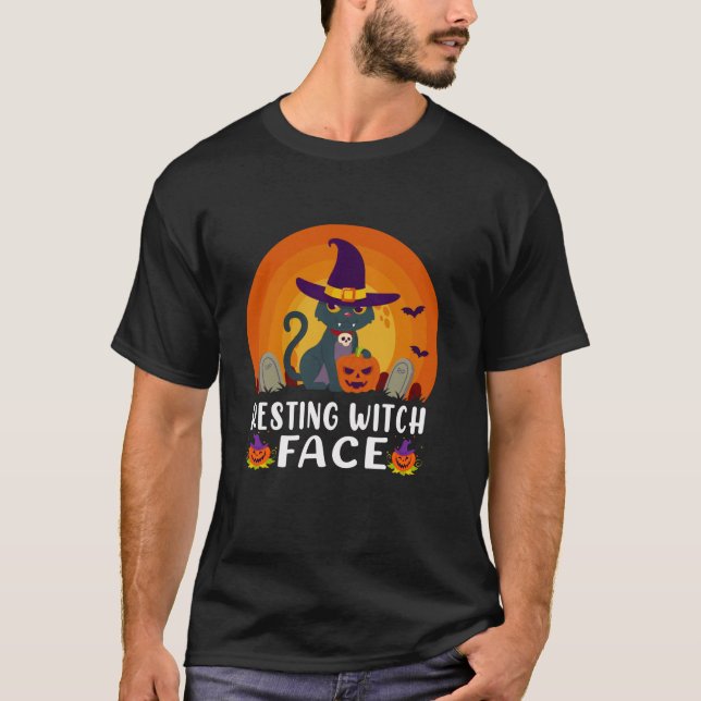 Resting Witch Face Funny Rainbow Witch Cat Hallowe T-Shirt (Front)