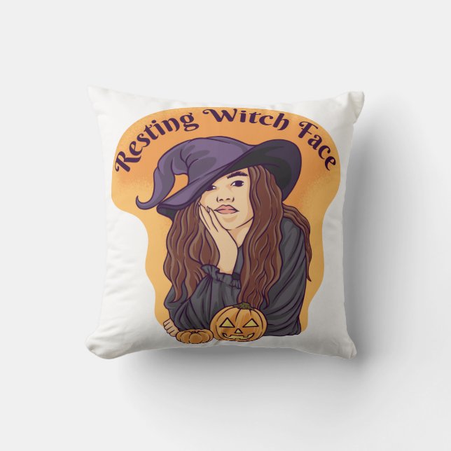 Resting Witch Face Ghost Halloween Groovy Cushion (Front)