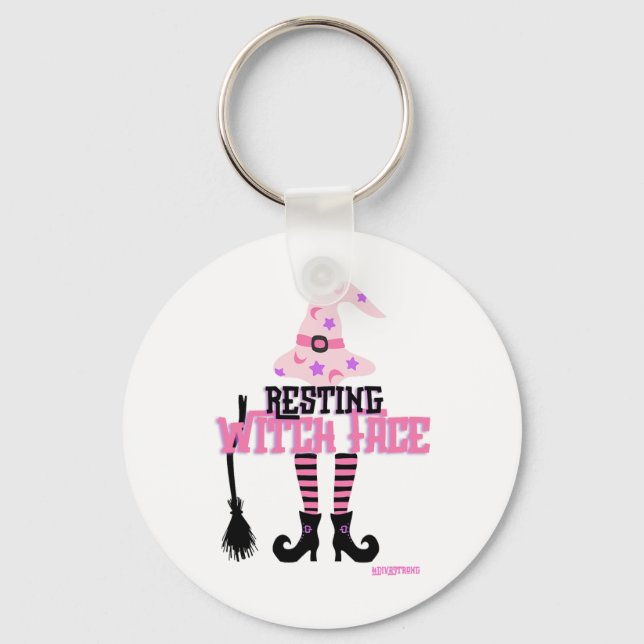 Resting Witch Face Halloween Broomstick  Key Ring (Front)