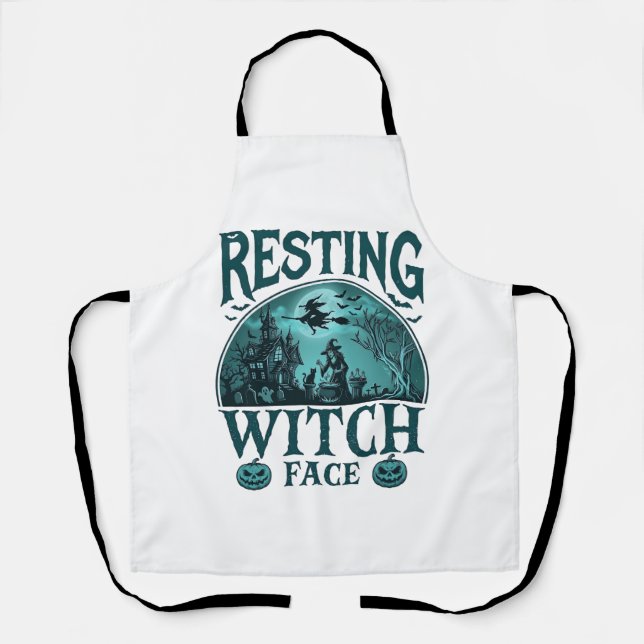 Resting Witch Face Halloween Haunted House Cauldro Apron (Front)