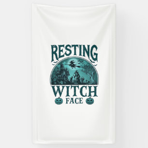 Resting Witch Face Halloween Haunted House Cauldro Banner
