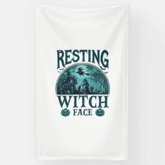Resting Witch Face Halloween Haunted House Cauldro Banner