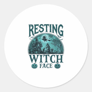 Resting Witch Face Halloween Haunted House Cauldro Classic Round Sticker
