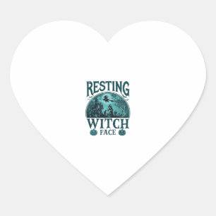 Resting Witch Face Halloween Haunted House Cauldro Heart Sticker