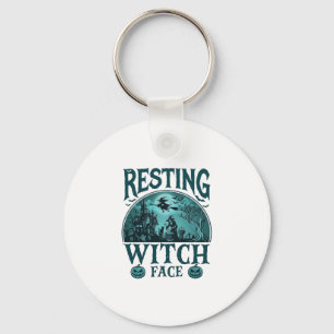 Resting Witch Face Halloween Haunted House Cauldro Key Ring