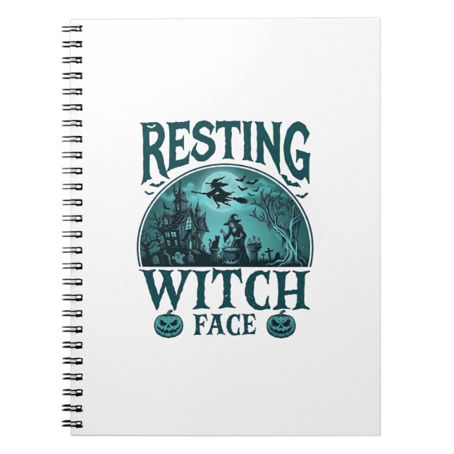 Resting Witch Face Halloween Haunted House Cauldro Notebook (Front)