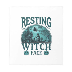 Resting Witch Face Halloween Haunted House Cauldro Notepad