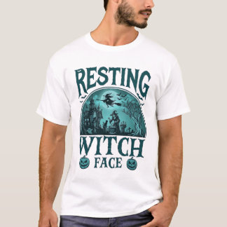 Resting Witch Face Halloween Haunted House Cauldro T-Shirt