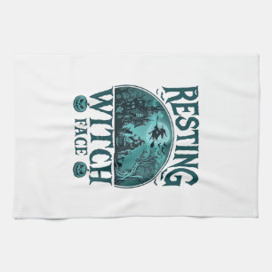 Resting Witch Face Halloween Haunted House Cauldro Tea Towel