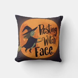 Resting Witch Face Halloween Moon Cushion