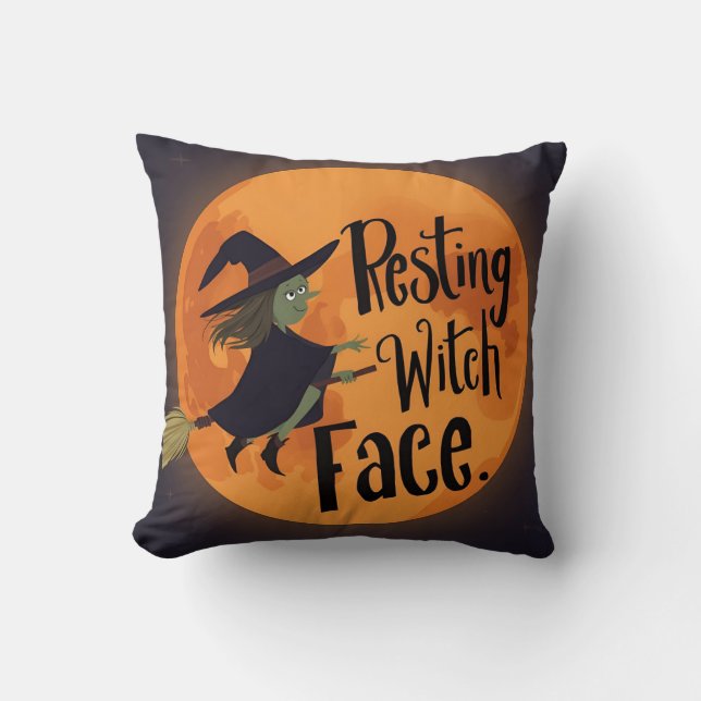 Resting Witch Face Halloween Moon Cushion (Front)