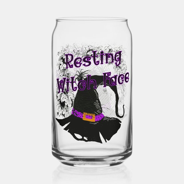 Resting Witch Face - Halloween Spider Web Can Glass (Front)