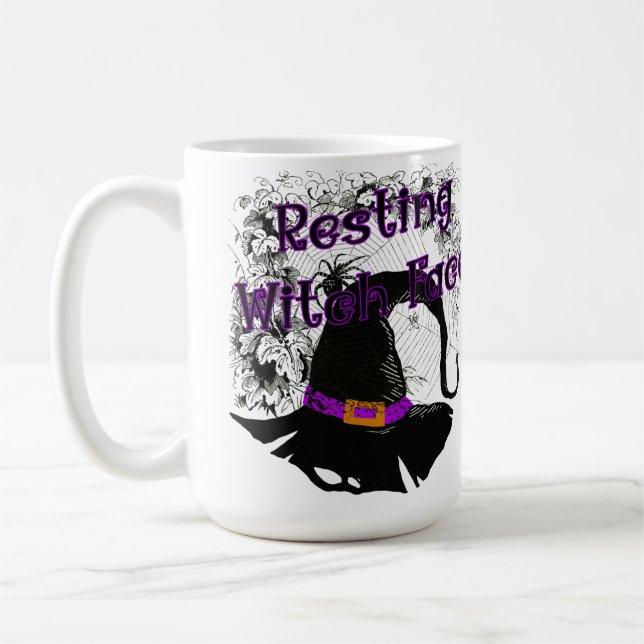 Resting Witch Face - Halloween Spider Web Coffee Mug (Left)