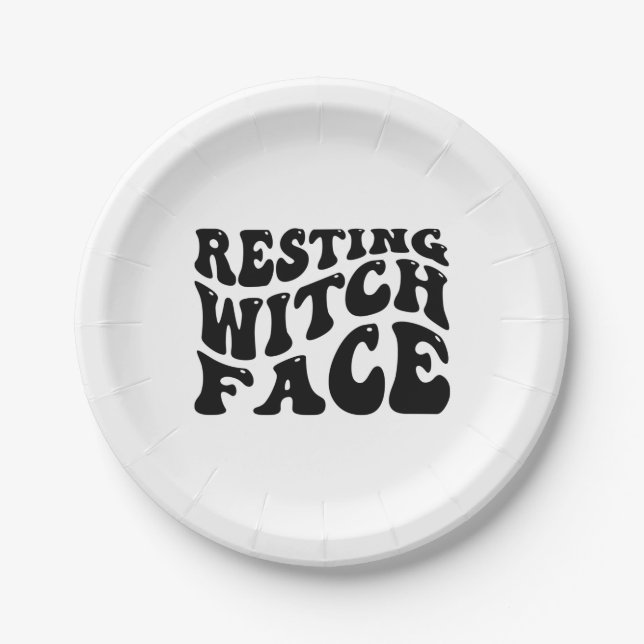 Resting Witch Face-Halloween-Spooky-Scary-Funny Paper Plate (Front)