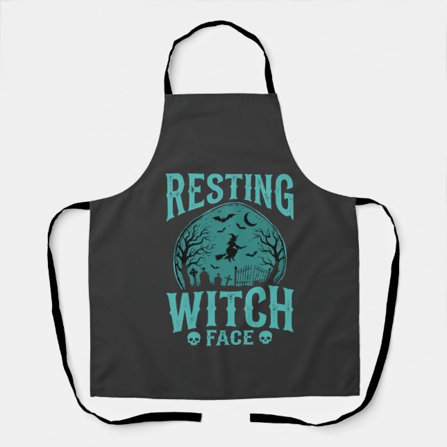 Resting Witch Face Halloween Witch Design Apron (Front)