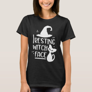 Resting Witch Face Halloween Witch Hat and Cat Ki T-Shirt