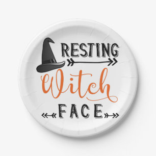 resting witch face paper plate