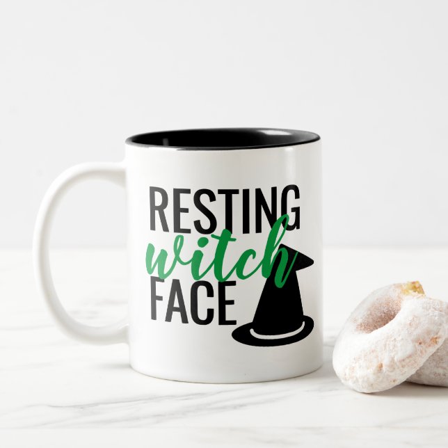 Resting Witch Face Two-Tone Coffee Mug (With Donut)