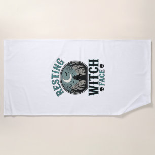 Resting Witch Face Vintage Halloween Design_1 Beach Towel