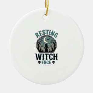 Resting Witch Face Vintage Halloween Design_1 Ceramic Tree Decoration