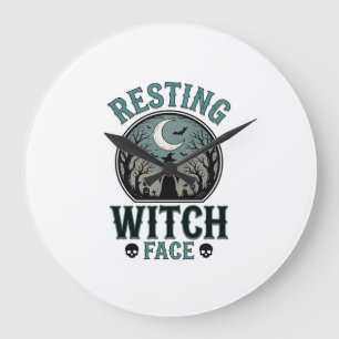 Resting Witch Face Vintage Halloween Design_1 Large Clock