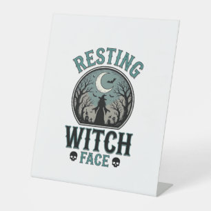Resting Witch Face Vintage Halloween Design_1 Pedestal Sign