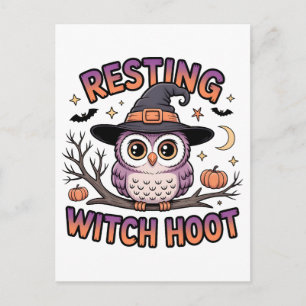 Resting Witch Hoot Funny Owl Halloween Holiday Postcard