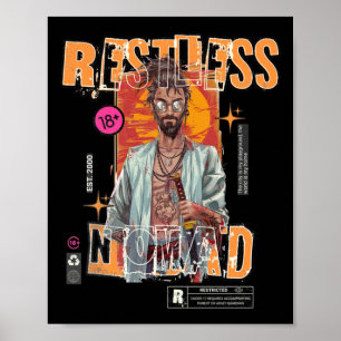 Restless Nomad – Urban Samurai Sticker Poster