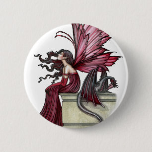 Restless Ruby Gothic Red Fairy and Dragon 6 Cm Round Badge
