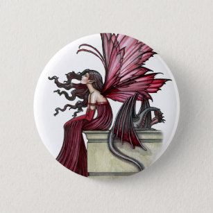 Restless Ruby Gothic Red Fairy and Dragon 6 Cm Round Badge