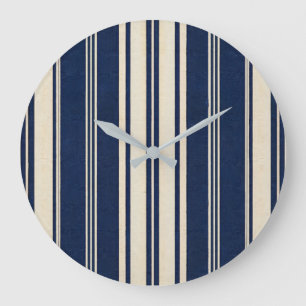 Restoration Ivory Navy Blue Vintage Weave Look Large Clock