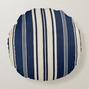 Restoration Ivory Navy Blue Vintage Weave Look Round Cushion