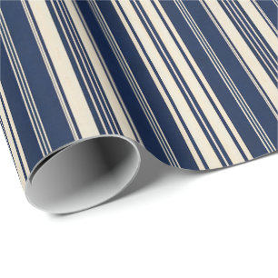 Restoration Ivory Navy Blue Vintage Weave Look Wrapping Paper