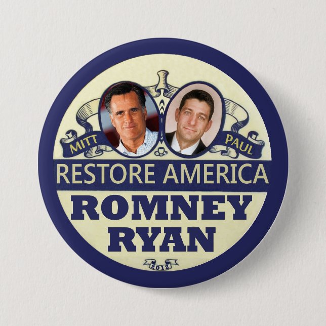 Restore America: Romney & Ryan 7.5 Cm Round Badge (Front)