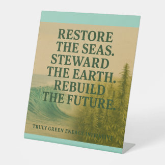 Restore the seas. Steward the Earth. Rebuild..  Pedestal Sign