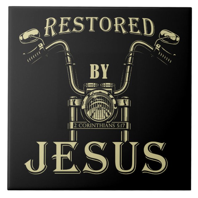 Restored by JESUS Christian Mens Motorcycle Gospel Tile (Front)