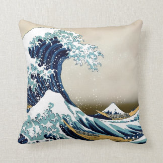 Restored Great Wave off Kanagawa by Hokusai Cushion