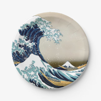 Restored Great Wave off Kanagawa by Hokusai Paper Plate