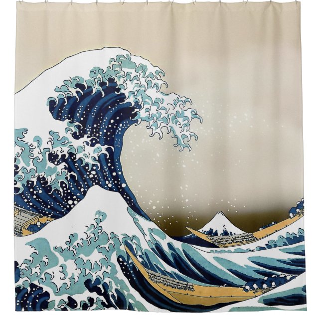 Restored Great Wave off Kanagawa by Hokusai Shower Curtain (Front)