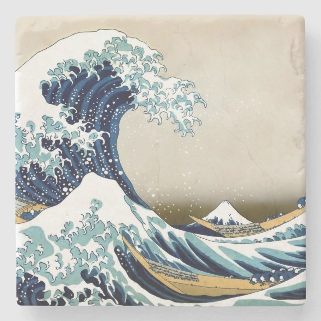 Restored Great Wave off Kanagawa by Hokusai Stone Coaster (Front)