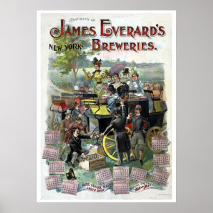 Restored Vintage New York Brewery calendar Poster