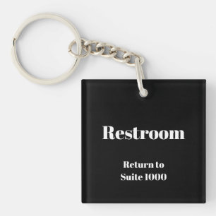 Restroom Return To Suite Number Black and White Key Ring